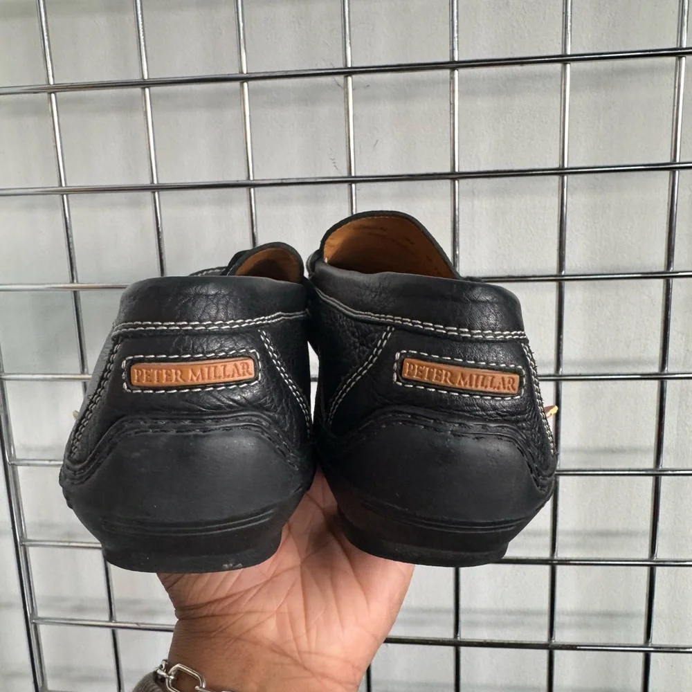 Peter Millar Black Leather Penny Driving Loafers Mens Size 10M Classic Luxe